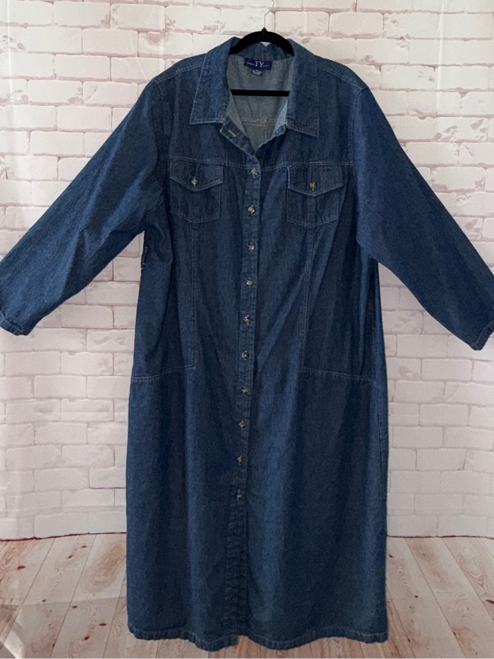 Original TY Wear 3X Denim Maxi Shirt Dress Duster Button Front 100% Cotton